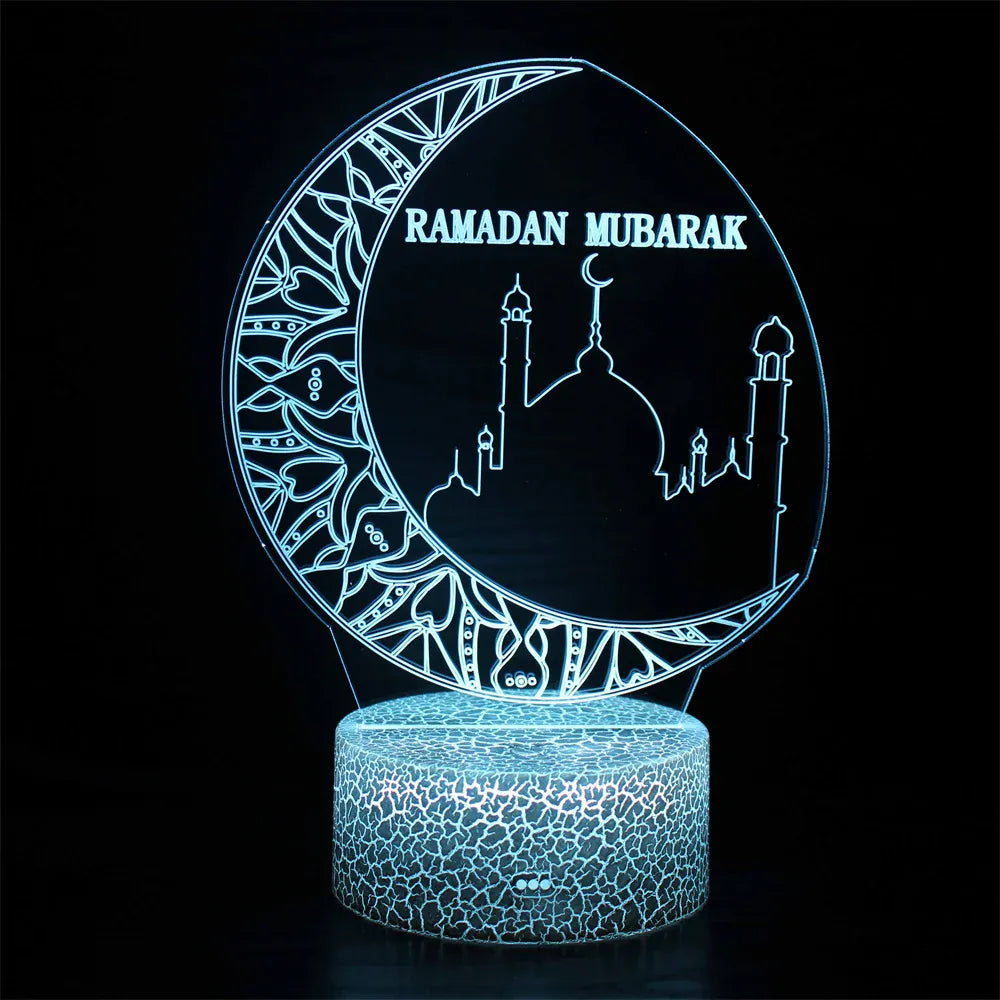 Ramadan Koran Nachtlampje Maanvorm LED 3D Met Mubarak Nachtlampen
