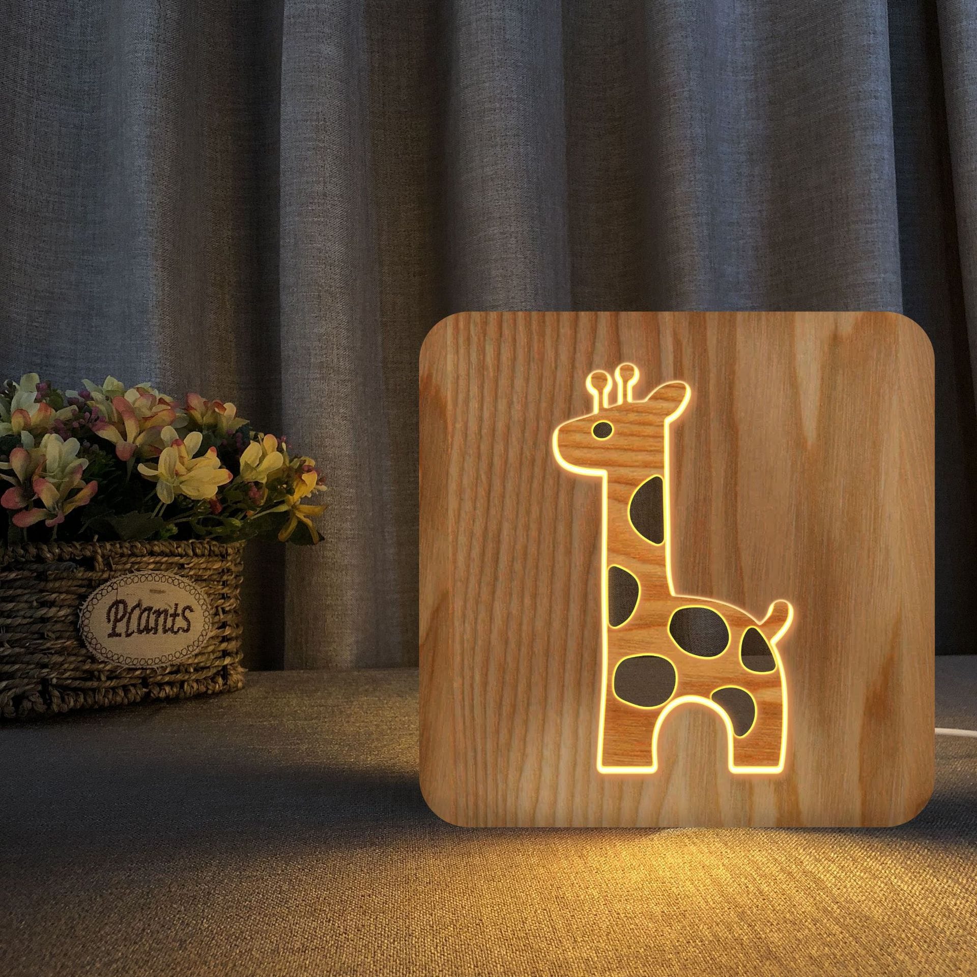 3D Houten Sophie de Giraffe LED Nachtlampje Babykamer Nachtlampen