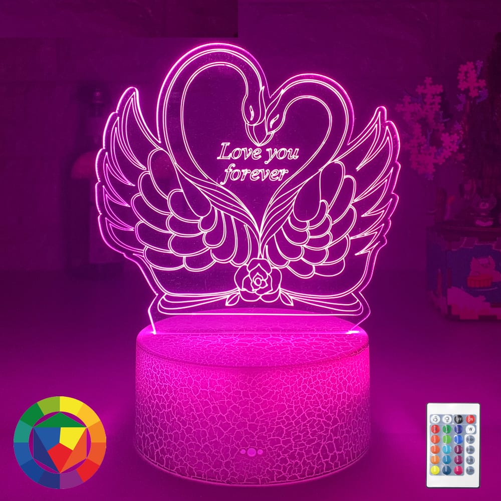3D LED Hart Zwaan Nachtlampje 20cm Nachtlampen