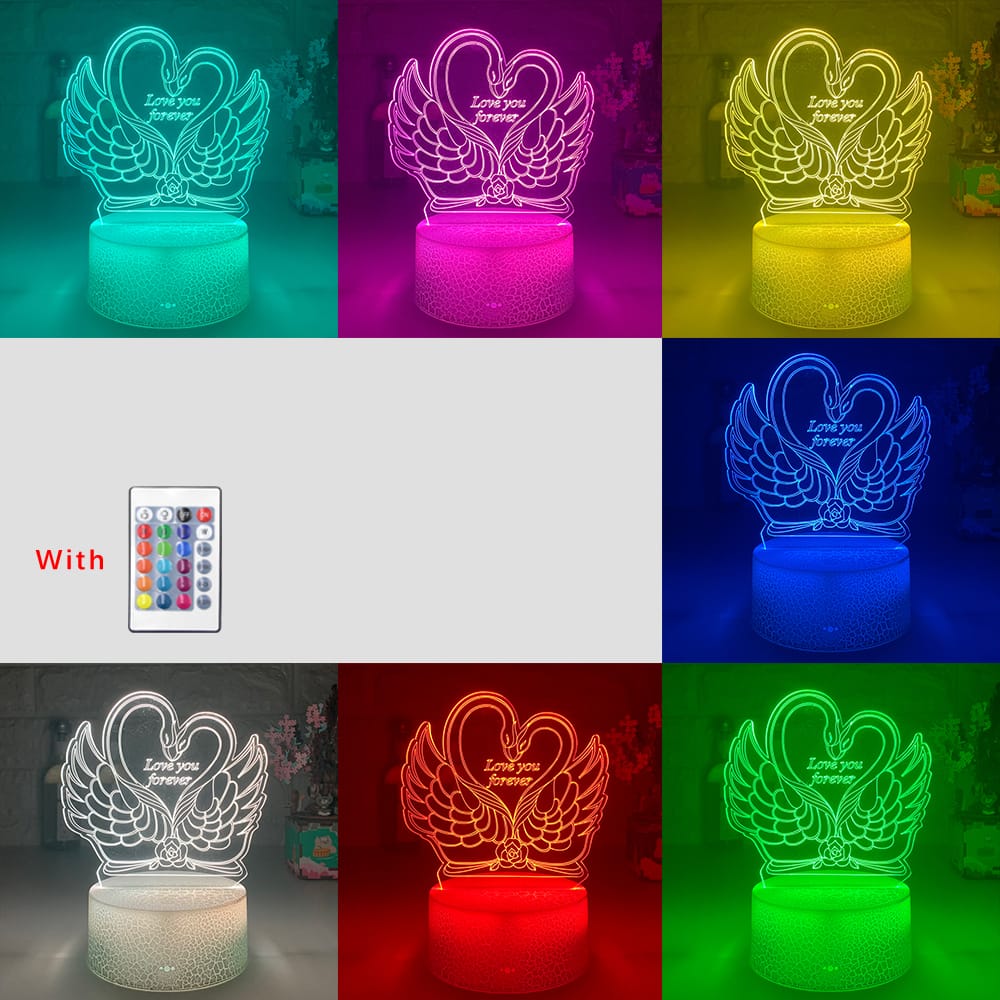 3D LED Hart Zwaan Nachtlampje 20cm Nachtlampen