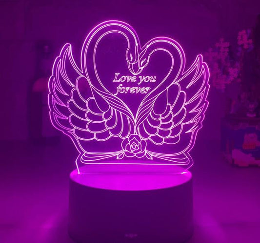 3D LED Hart Zwaan Nachtlampje 20cm Nachtlampen