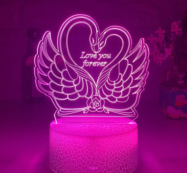 3D LED Hart Zwaan Nachtlampje 20cm Nachtlampen