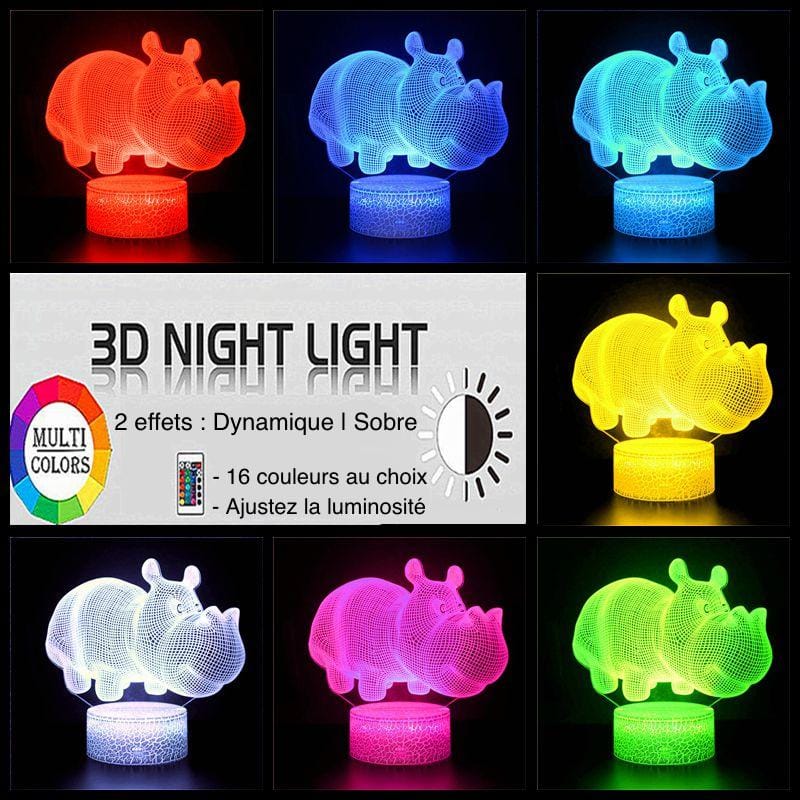 3D Nijlpaard Nachtlampje 16 Kleuren Nachtlampen