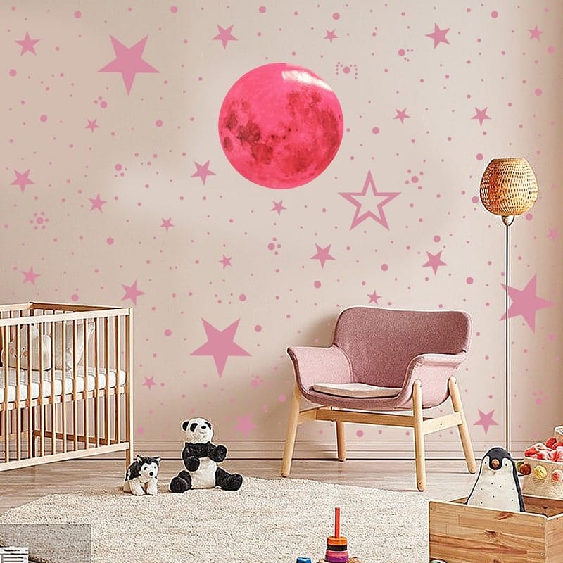 3D Roze Maan en Sterren Nachtlampje Nachtlampen
