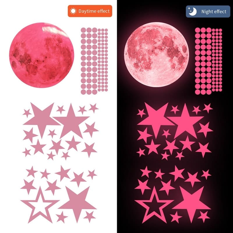3D Roze Maan en Sterren Nachtlampje Nachtlampen