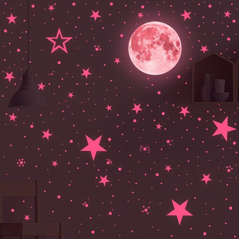 3D Roze Maan en Sterren Nachtlampje Nachtlampen