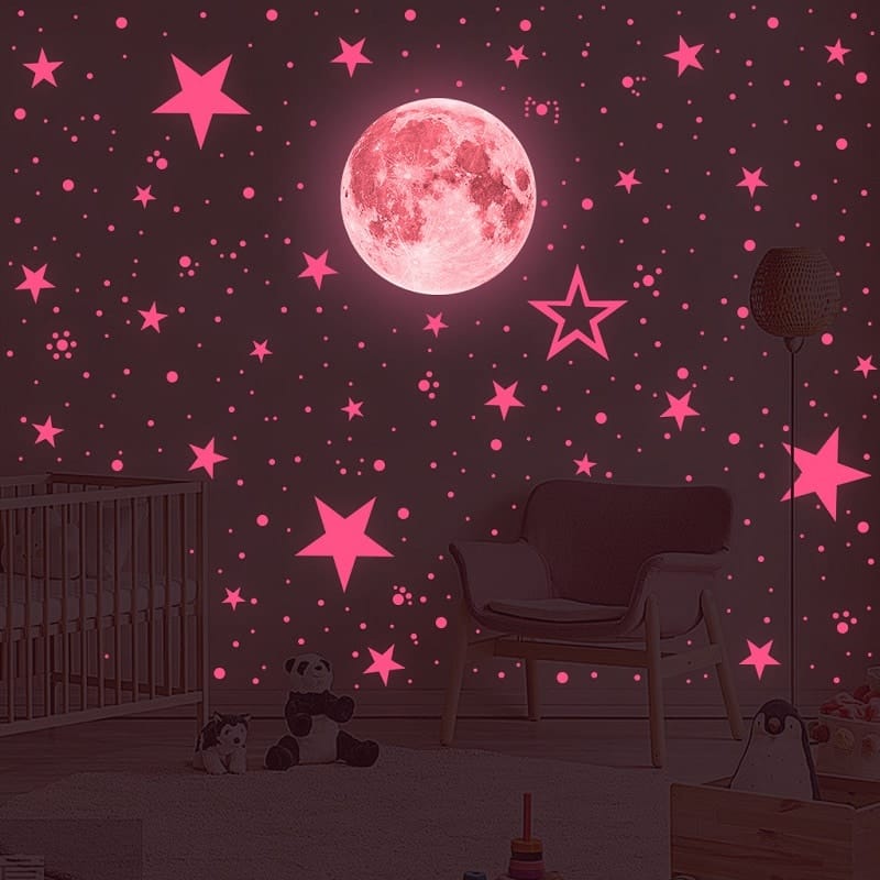 3D Roze Maan en Sterren Nachtlampje Nachtlampen
