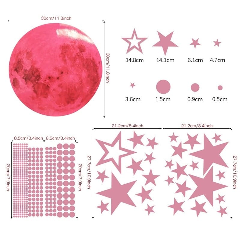 3D Roze Maan en Sterren Nachtlampje Nachtlampen