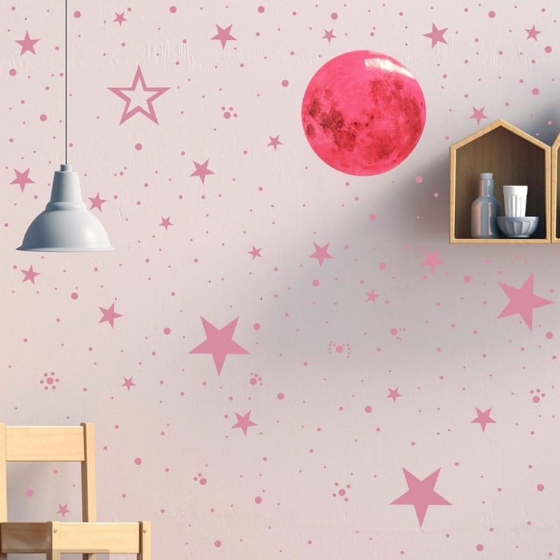 3D Roze Maan en Sterren Nachtlampje Nachtlampen