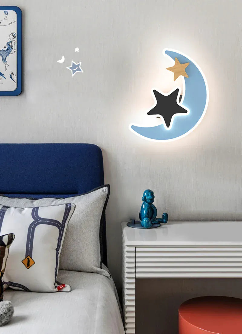 Blauwe Maan en Zwarte Ster Wandlampje LunaStella Nachtlampen