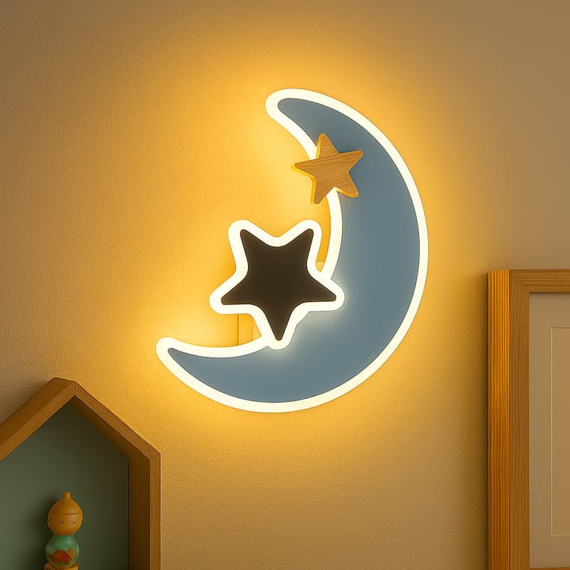 Blauwe Maan en Zwarte Ster Wandlampje LunaStella Nachtlampen