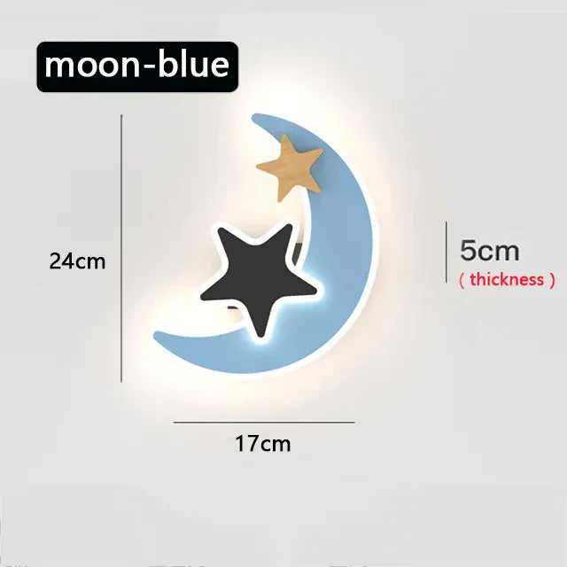 Blauwe Maan en Zwarte Ster Wandlampje LunaStella Nachtlampen