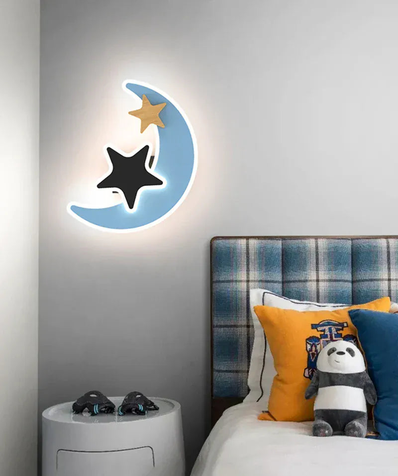 Blauwe Maan en Zwarte Ster Wandlampje LunaStella Nachtlampen