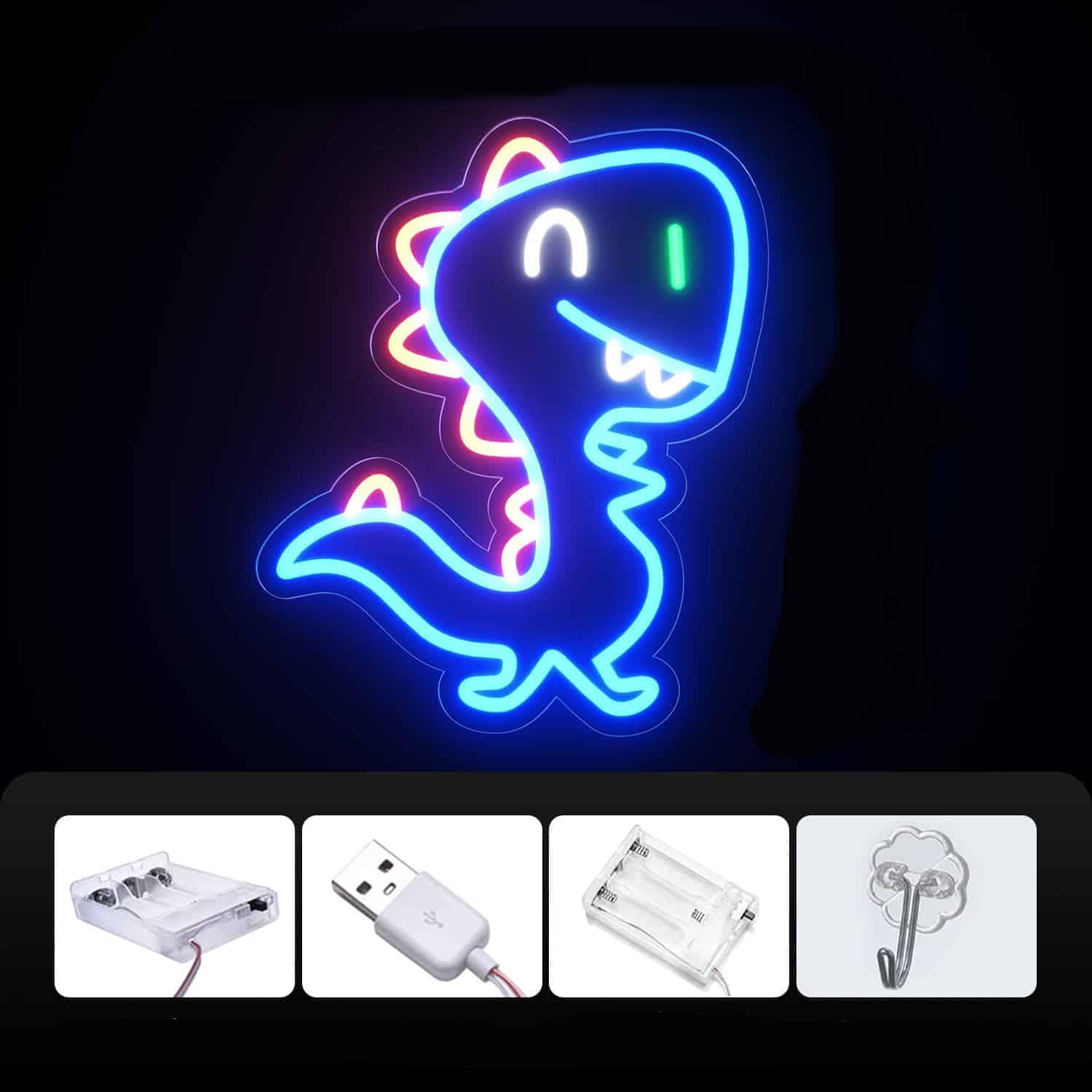Blauwe Neon Dinosaurus Nachtlampje Nachtlampen