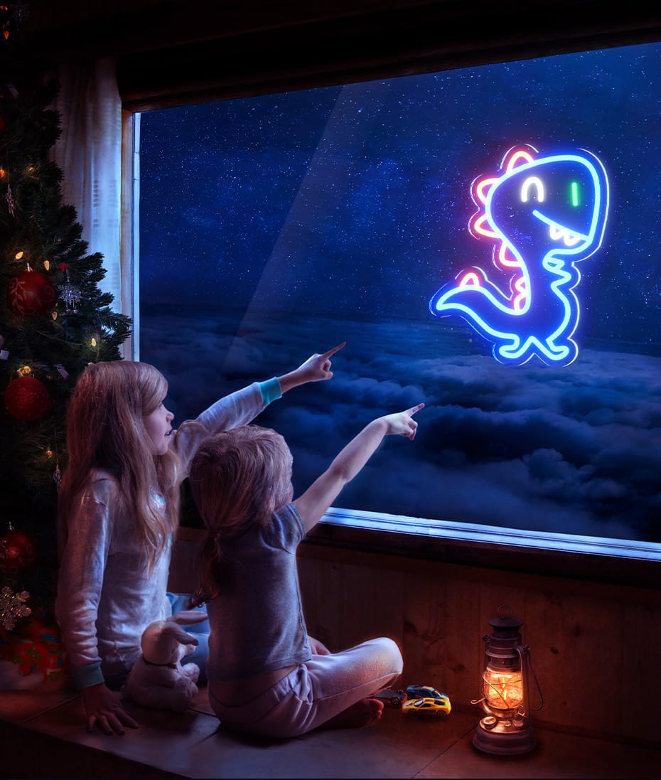 Blauwe Neon Dinosaurus Nachtlampje Nachtlampen