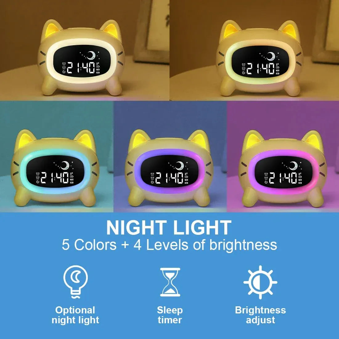 CatUp Kat Wekker Met 5 Kleuren Nachtlampen