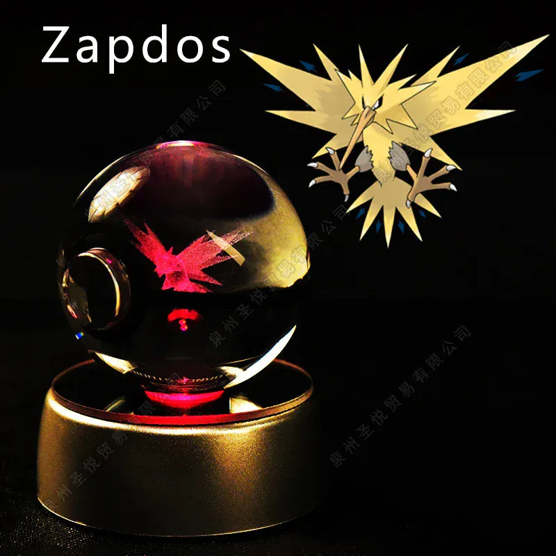 Geel Zapdos 3D Glaslamp Met LED Basis Verlicht Nachtlampen