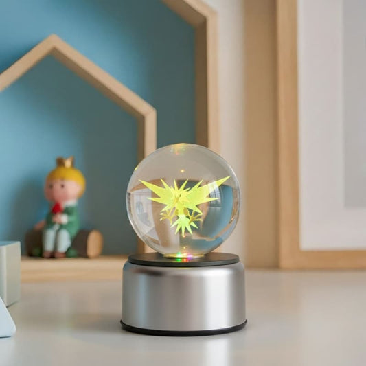 Geel Zapdos 3D Glaslamp Met LED Basis Verlicht Nachtlampen