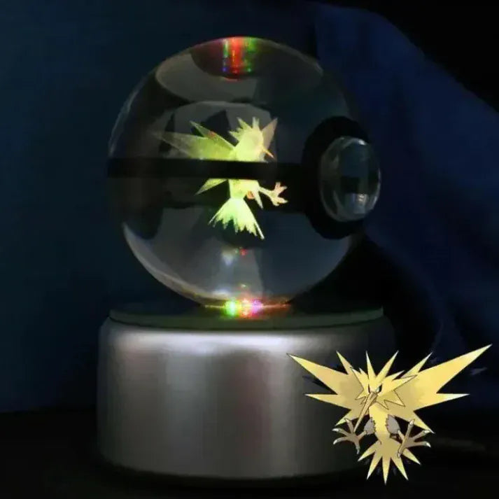 Geel Zapdos 3D Glaslamp Met LED Basis Verlicht Nachtlampen