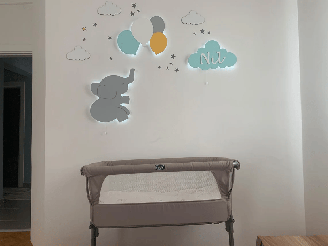 Houten Ballon en Olifant Nachtlamp Met LED Voor Kinderen Nachtlampen