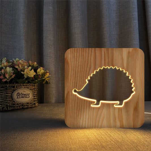 Houten Egel Nachtkastlampje USB Nachtlampen