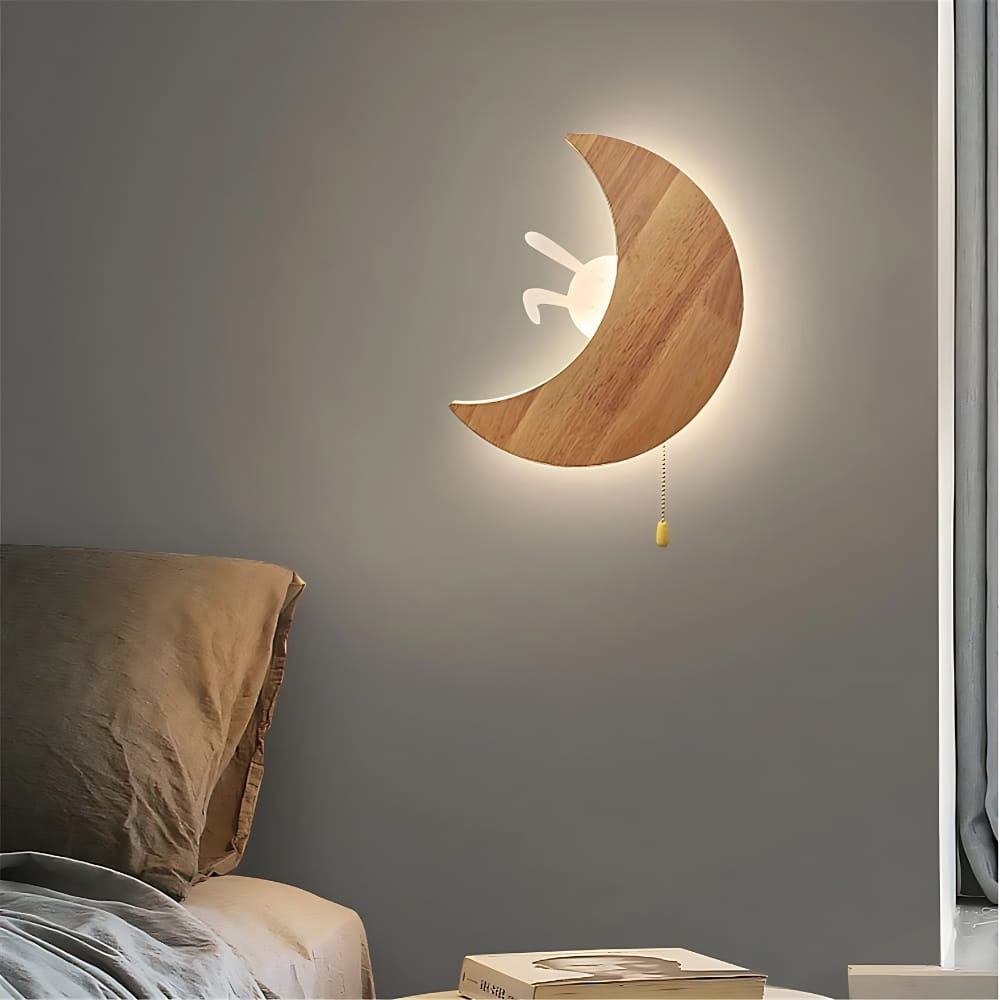 Houten Maan Nachtlampje Met Konijn Nachtlampen