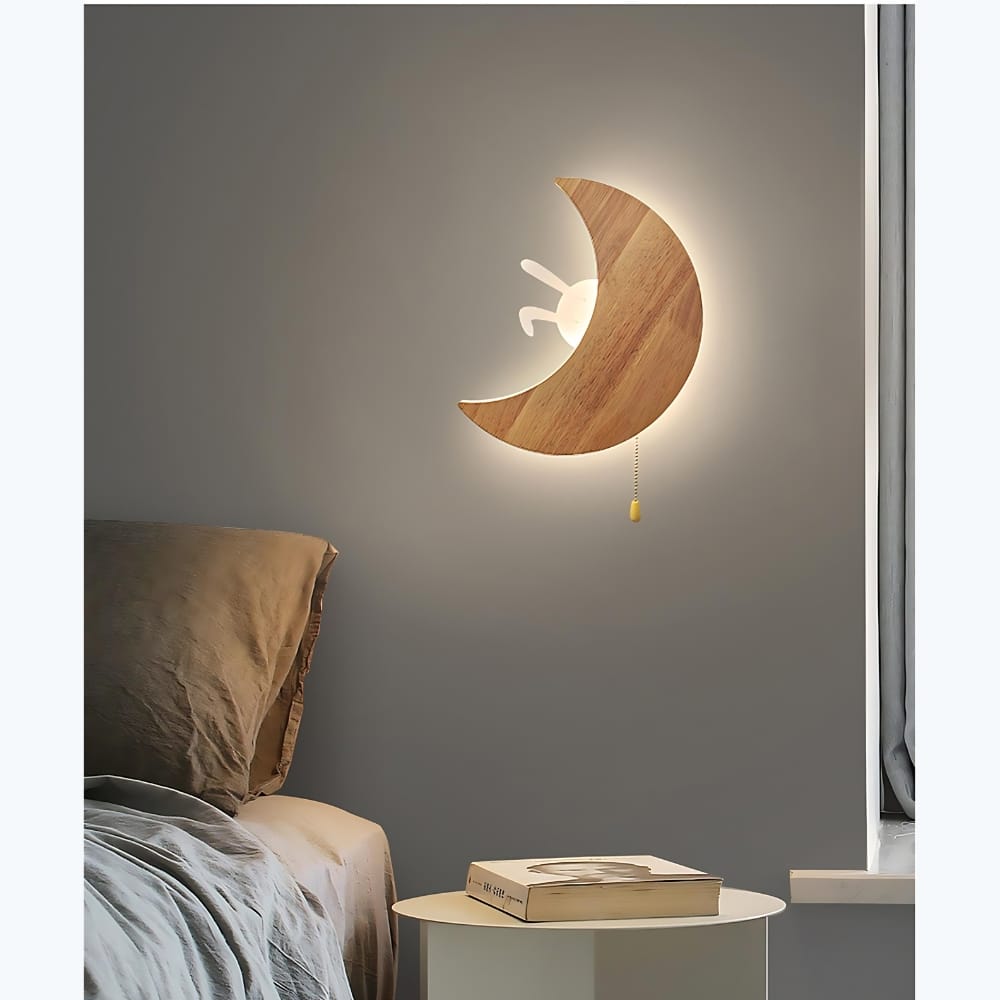 Houten Maan Nachtlampje Met Konijn Nachtlampen