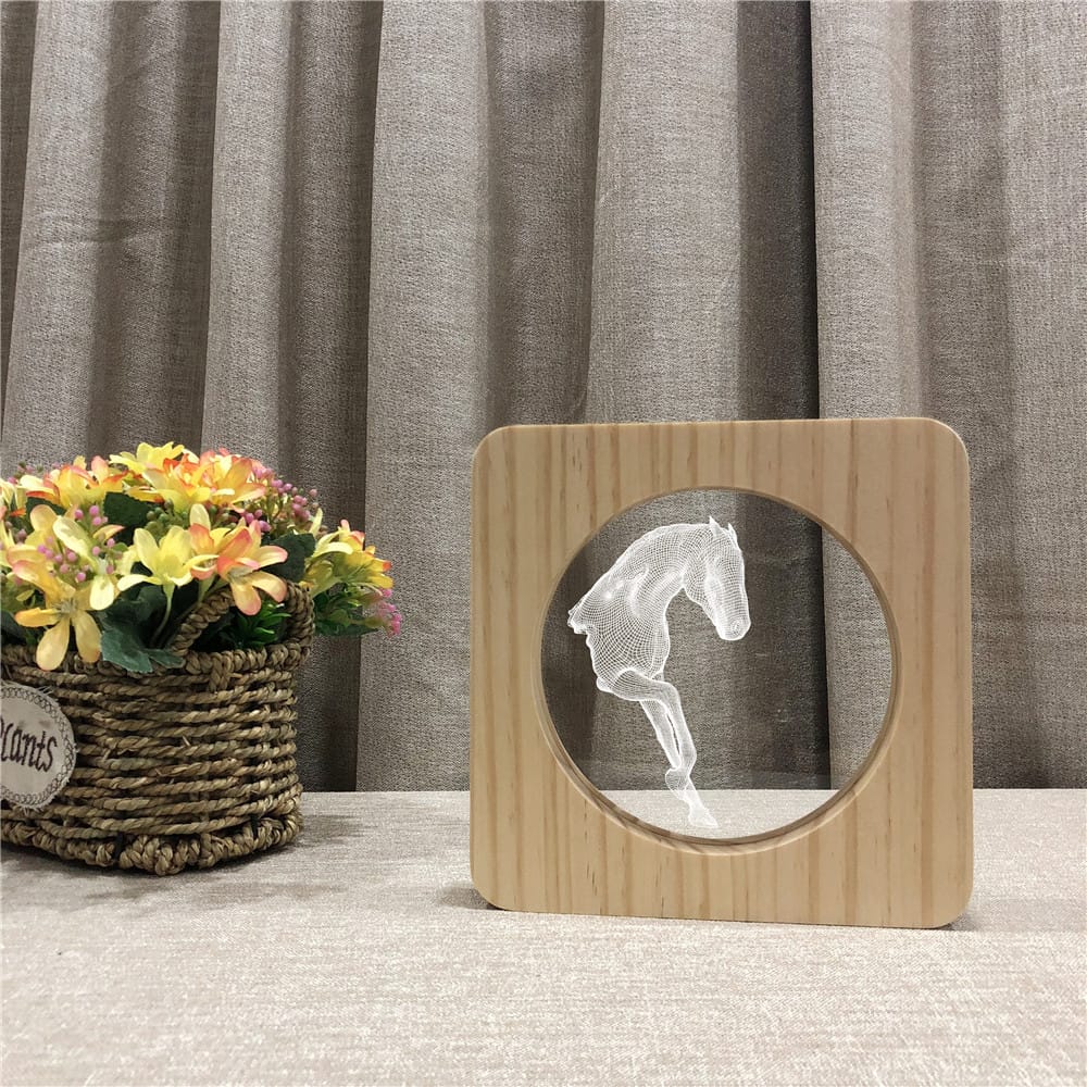 Houten Paard Nachtlampje Design 19x19x3 cm Met LED Nachtlampen