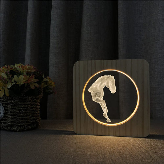 Houten Paard Nachtlampje Design 19x19x3 cm Met LED Nachtlampen