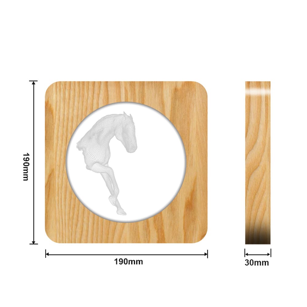 Houten Paard Nachtlampje Design 19x19x3 cm Met LED Nachtlampen