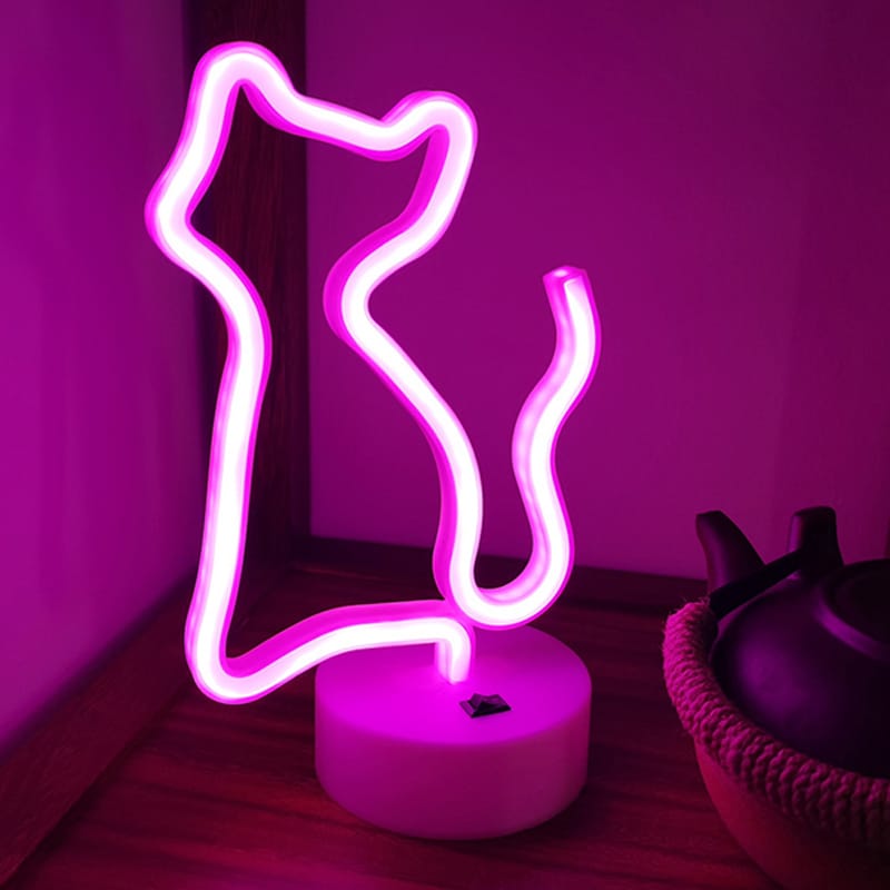 Roze Neon Kat Nachtlampje 15x15x10 Nachtlampen