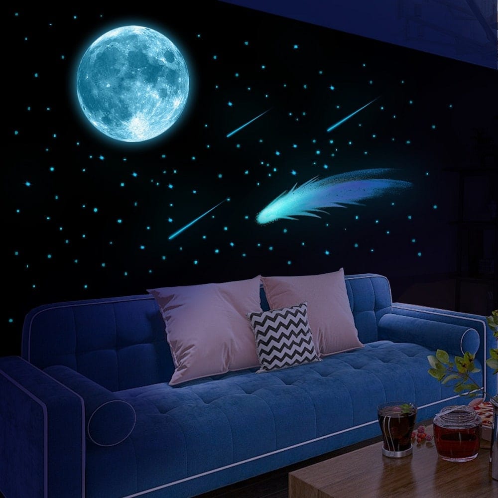 Lichtgevende Maan Blauwe Stickers Nachtlampen