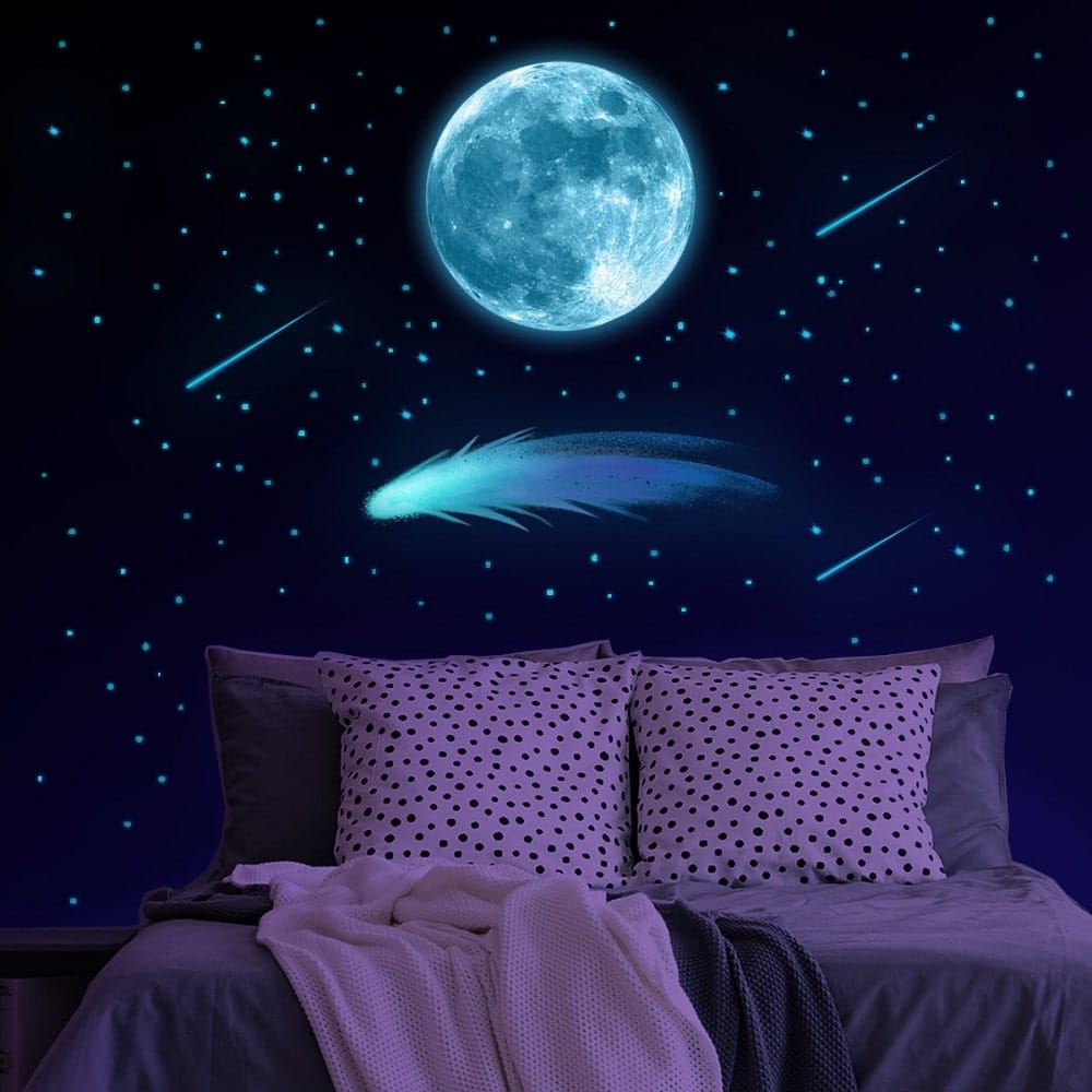 Lichtgevende Maan Blauwe Stickers Nachtlampen