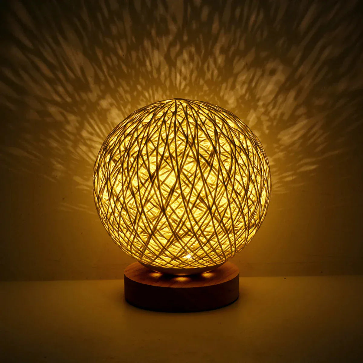 LumiBulle Bollamp Natuurlijke Linnen Bol Met Houten Voet 3500K LED Nachtlampen