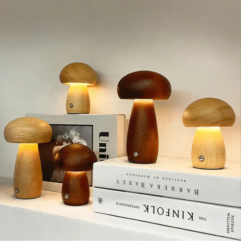 MushGlow Houten Paddenstoel Lamp Nachtlampen