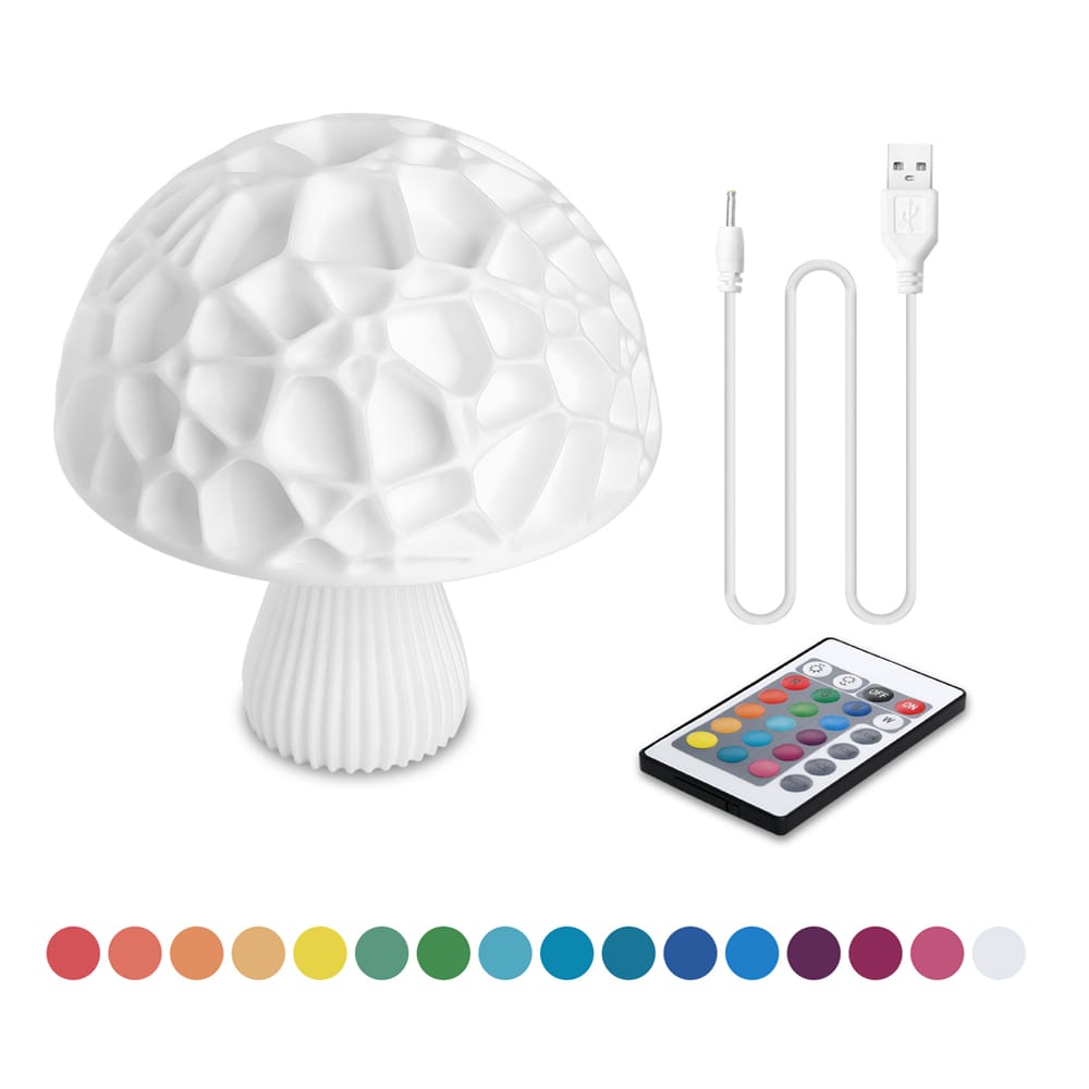 Paddenstoel LED Nachtlampje 3D Geprint, S 15 cm en M 20 cm, Kleurrijk Nachtlampen