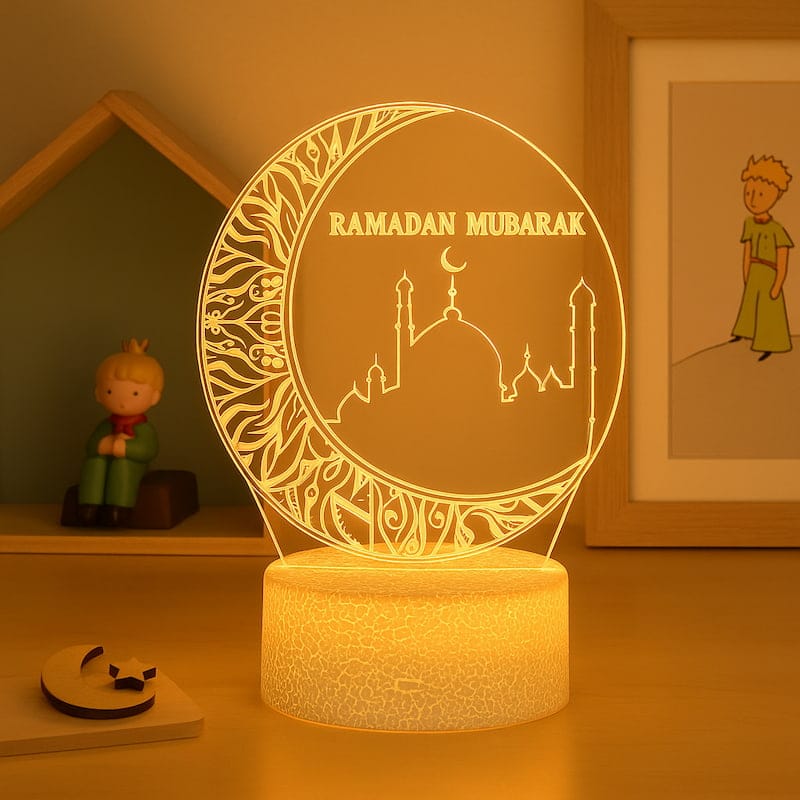 Ramadan Koran Nachtlampje Maanvorm LED 3D Met Mubarak Nachtlampen