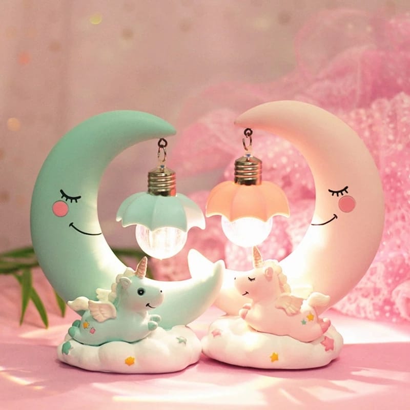 Roze 3D Eenhoorn Maan Nachtlampje Nachtlampen