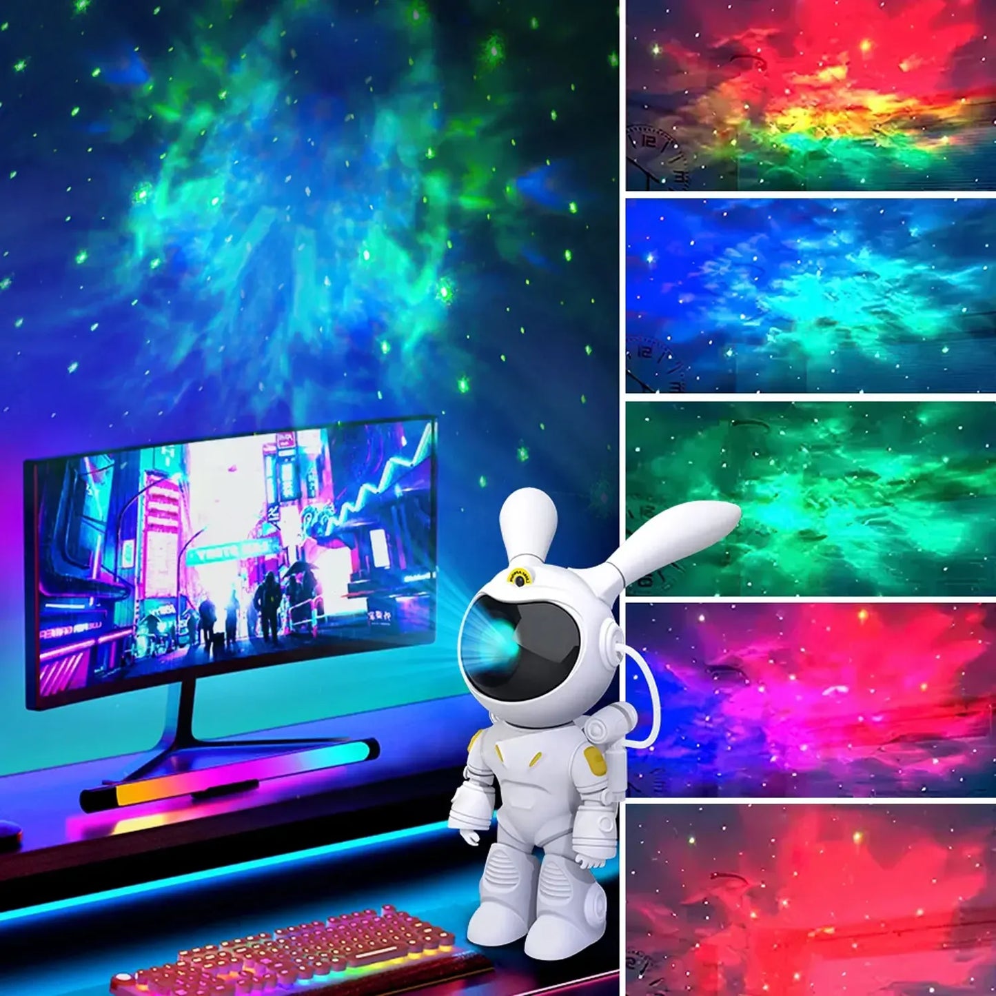 SpaceRabbit Astronaut Konijn Nachtprojector Met Kleurrijke Sterrenhemel Nachtlampen
