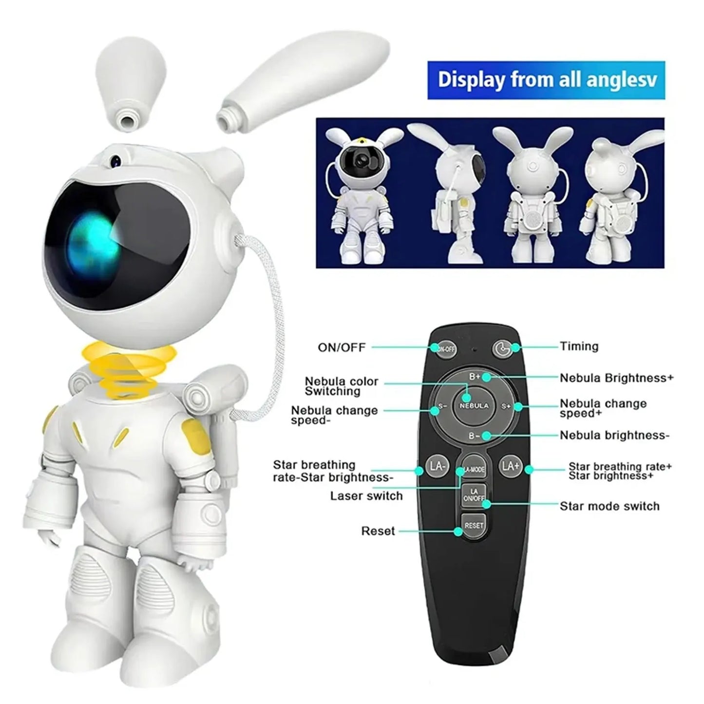 SpaceRabbit Astronaut Konijn Nachtprojector Met Kleurrijke Sterrenhemel Nachtlampen