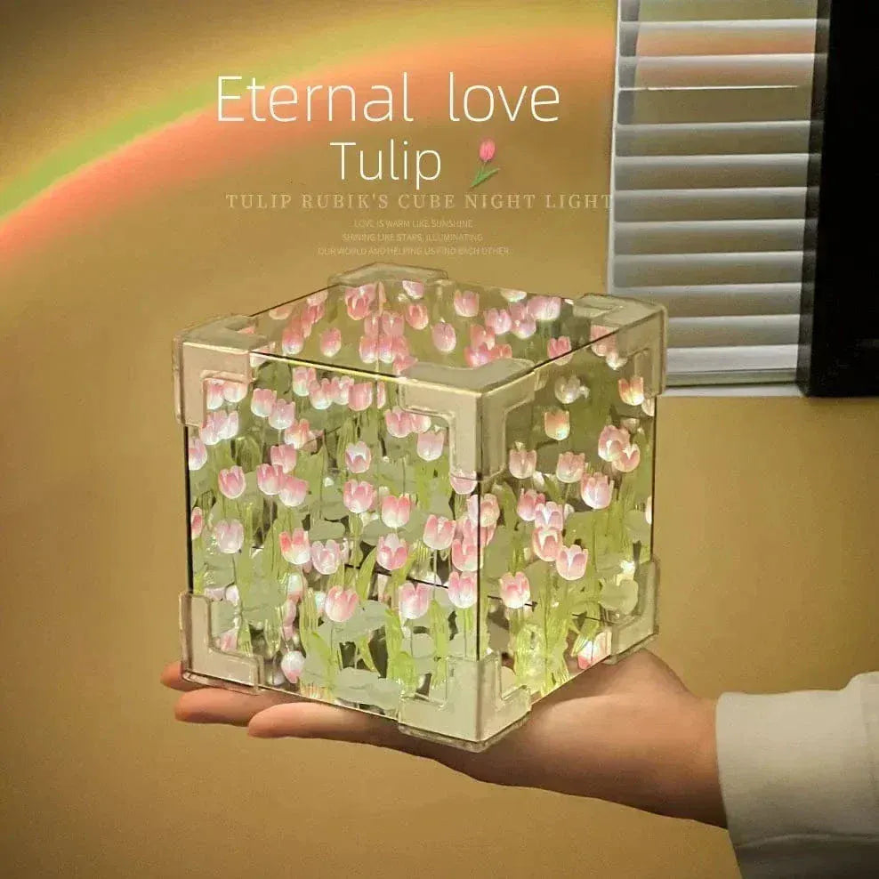 Tulpen Nachtlampje Flowerbox In Kubus Spiegel Nachtlampen