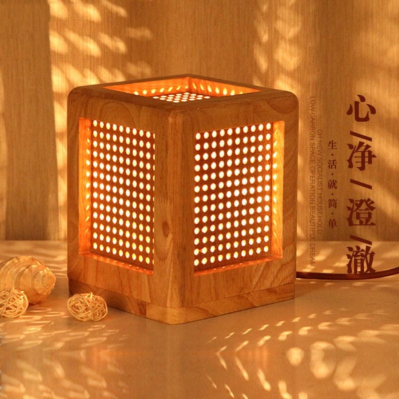 Vierkante Massief Houten Nachtkastlamp 15x15x19 cm Nachtlampen