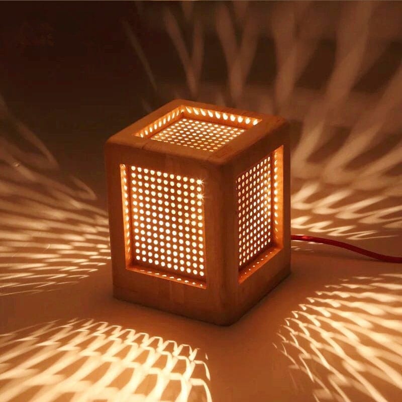 Vierkante Massief Houten Nachtkastlamp 15x15x19 cm Nachtlampen