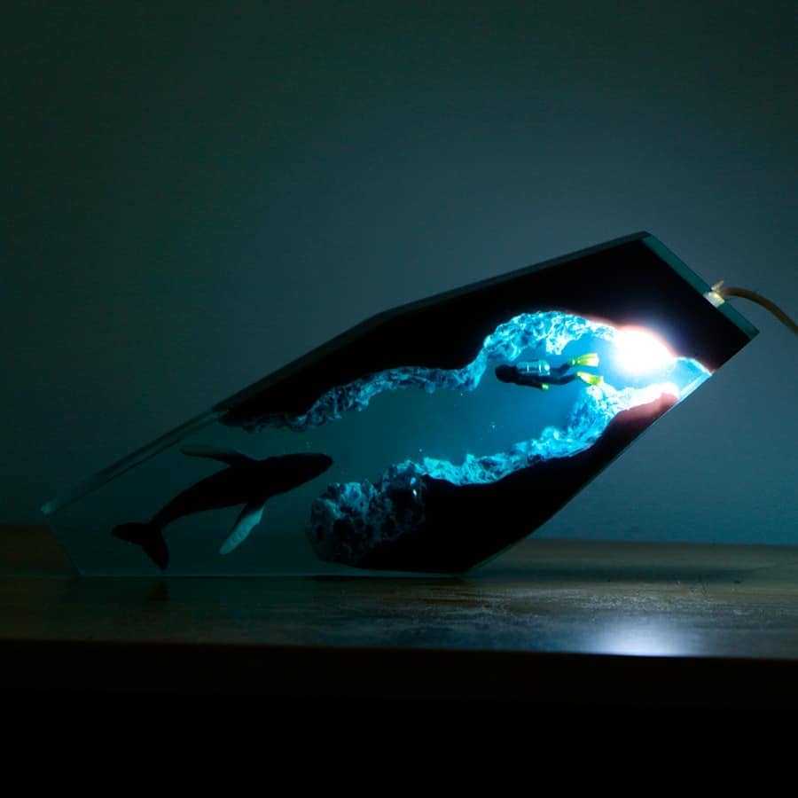 Walvis Epoxy Lamp Blauw 25x12.5 cm Nachtlampen