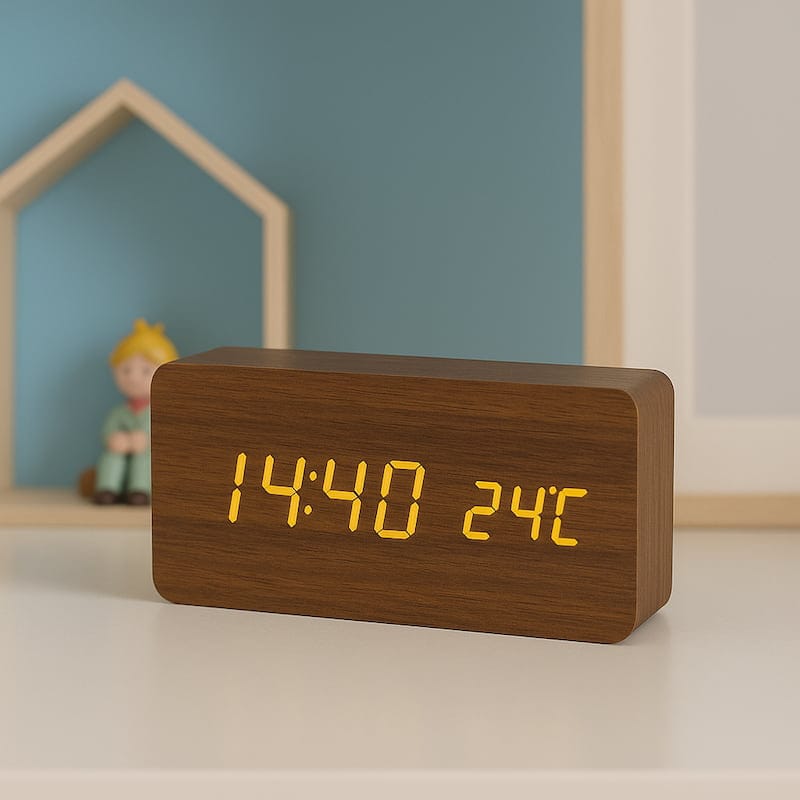 WoodUp Houten Wekker Met 3 Alarmen Nachtlampen