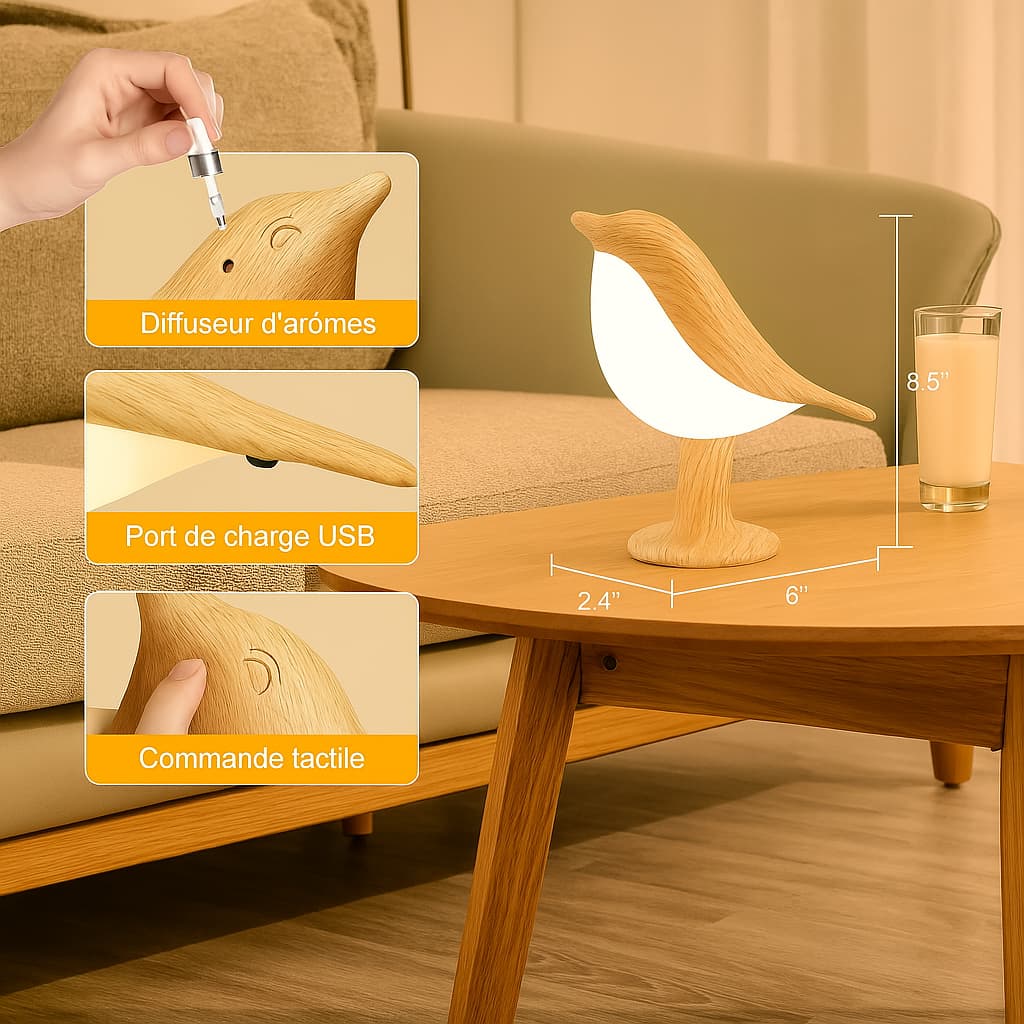 ZenBird Vogel Nachtlampje USB Oplaadbaar Warm Wit Nachtlampen